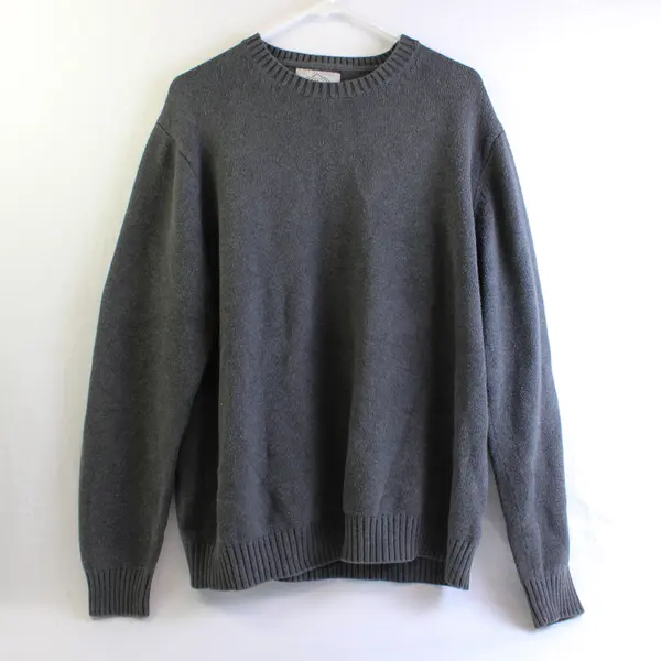 St. Johns Bay Men's XL Gray 100% Cotton Crew Neck Raglan Sleeve Pullover Sweater