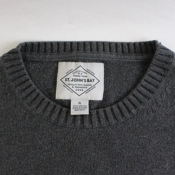 St. Johns Bay Men's XL Gray 100% Cotton Crew Neck Raglan Sleeve Pullover Sweater