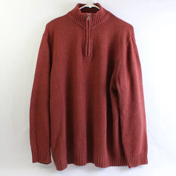 Croft & Barrow Men's L Orange/Brown Mock Neck 1/4 Zip Tight Knit Sweater