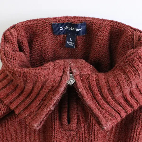 Croft & Barrow Men's L Orange/Brown Mock Neck 1/4 Zip Tight Knit Sweater