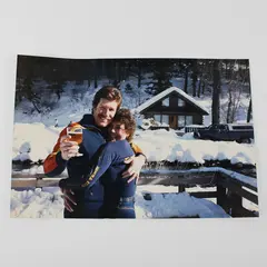 Vintage 1980s Color Photo Couple On Mountain Cabin Porch In Snow 8 X 12