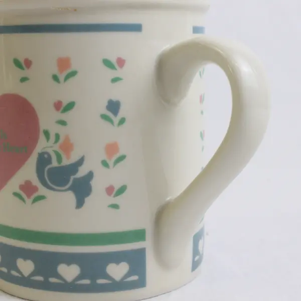  Enesco "Home Is Where The Heart Is" Pastel Ceramic Mug 3.75" Tall 1986