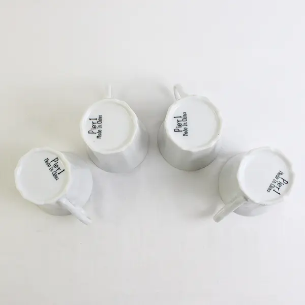 Lot Of 4 Pier 1 Imports Matching Solid White Ceramic Mugs With Handle 4" Tall