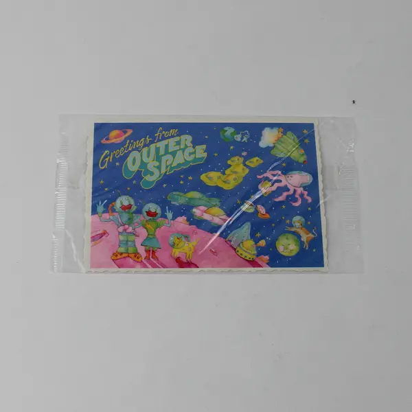 VTG 1984 Hallmark Send A Sticker Postcard Alien-Themed