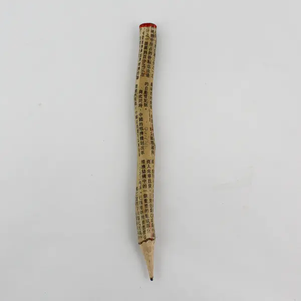 Hand Carved Wood Pencil Wrapped In Chinese Newsprint