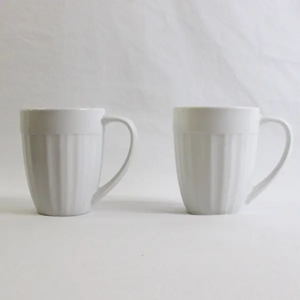 Lot Of 2 Corning Ware Matching Solid White Ceramic Mugs With Handle 4.25" Tall