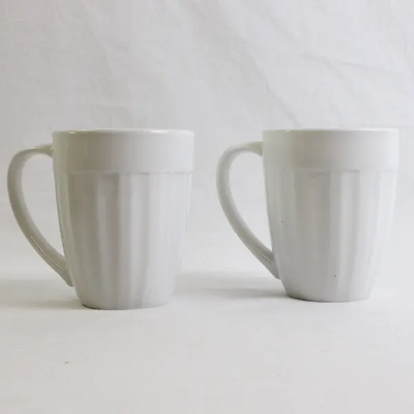 Lot Of 2 Corning Ware Matching Solid White Ceramic Mugs With Handle 4.25" Tall
