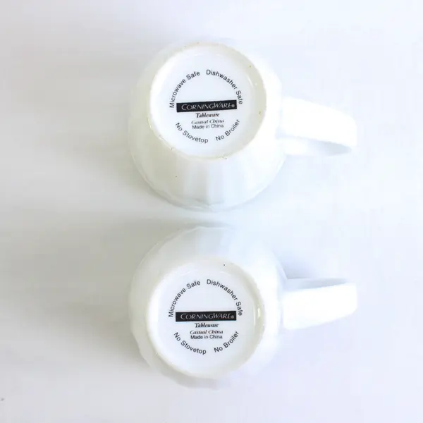 Lot Of 2 Corning Ware Matching Solid White Ceramic Mugs With Handle 4.25" Tall