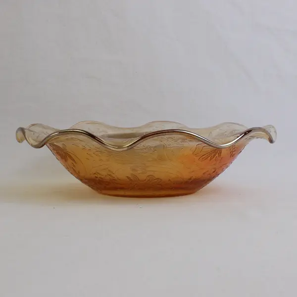 Jaennette Floragold Loisa Patterned Carnival Glass Decorative Serving Bowl 9.75"