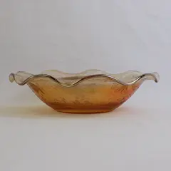 Jaennette Floragold Loisa Patterned Carnival Glass Decorative Serving Bowl 9.75"