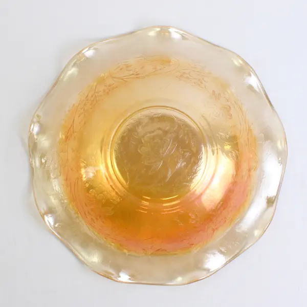 Jaennette Floragold Loisa Patterned Carnival Glass Decorative Serving Bowl 9.75"