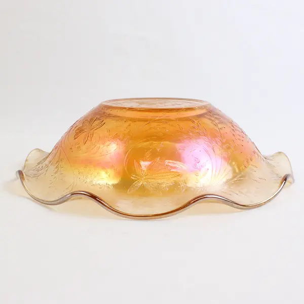 Jaennette Floragold Loisa Patterned Carnival Glass Decorative Serving Bowl 9.75"