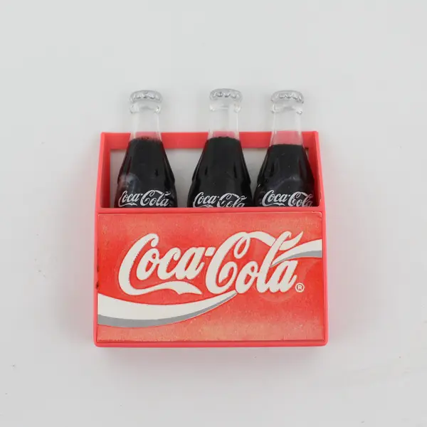 1995 Coca Cola Carrier With 3 Bottles Refrigerator Magnet Set