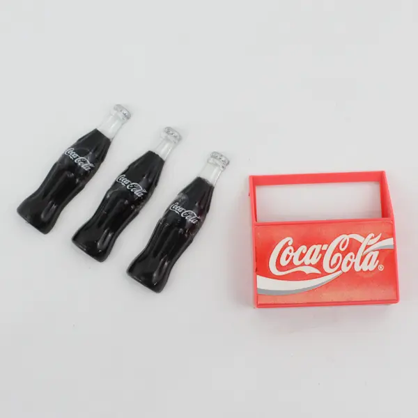 1995 Coca Cola Carrier With 3 Bottles Refrigerator Magnet Set