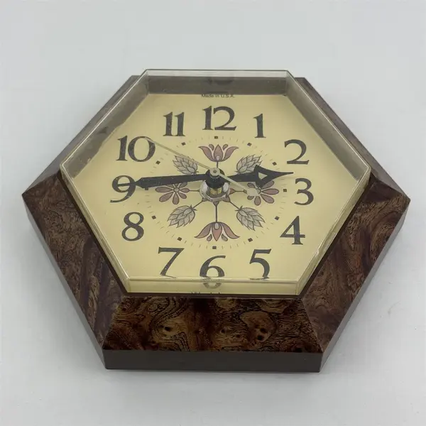 Westclox Hexagon Wall Clock Frolic Woodgrain Model No. 46915