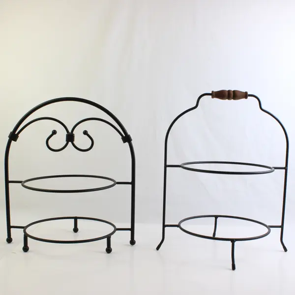 Lot of 2 Wrought Iron 2-Tiered Pie Rack Stands Rustic Primitive Kitchen Decor