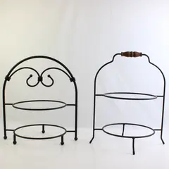 Lot of 2 Wrought Iron 2-Tiered Pie Rack Stands Rustic Primitive Kitchen Decor