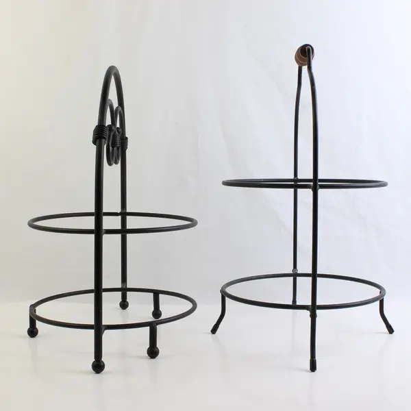 Lot of 2 Wrought Iron 2-Tiered Pie Rack Stands Rustic Primitive Kitchen Decor