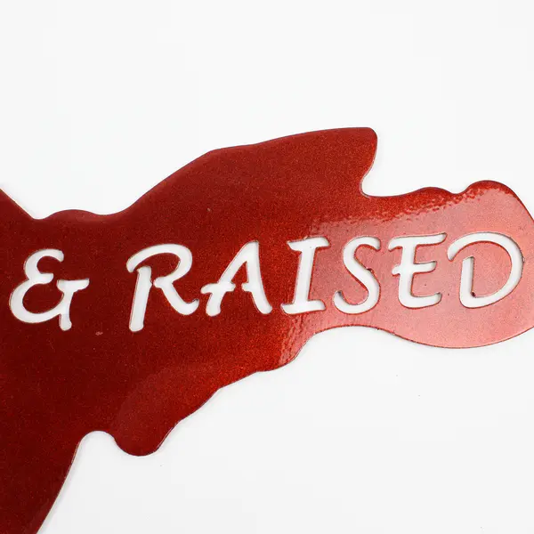 Unbranded Red Metal Wall Decor Upper Peninsula of Michigan "Born & Raised"