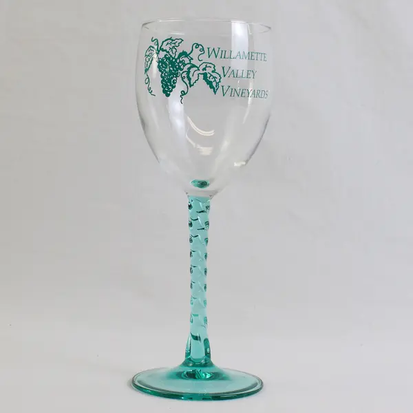 Unbranded Clear/Blue "Willamette Valley Vineyards" Wine Glass 7.75" Tall