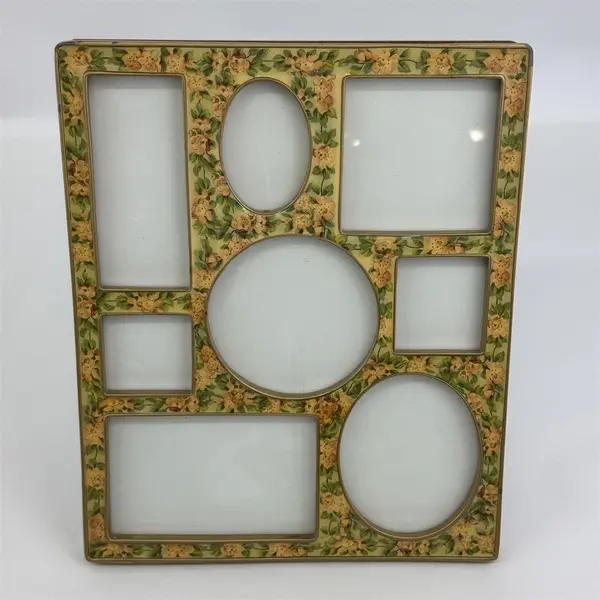 Heavy Solid Brass Floral Enamel Collage Picture Frame 