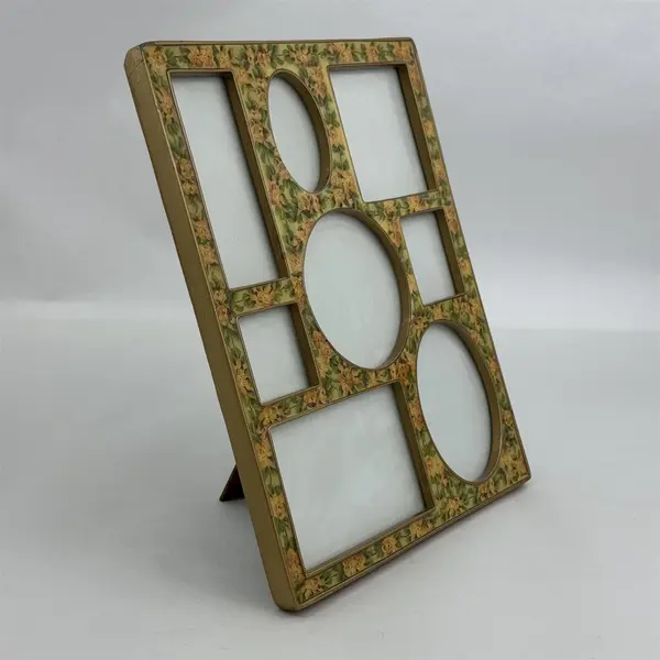 Heavy Solid Brass Floral Enamel Collage Picture Frame 