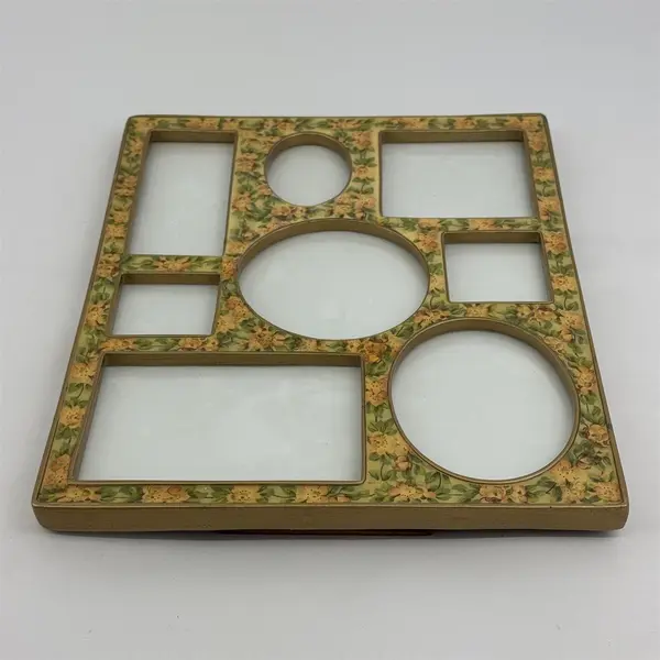 Heavy Solid Brass Floral Enamel Collage Picture Frame 