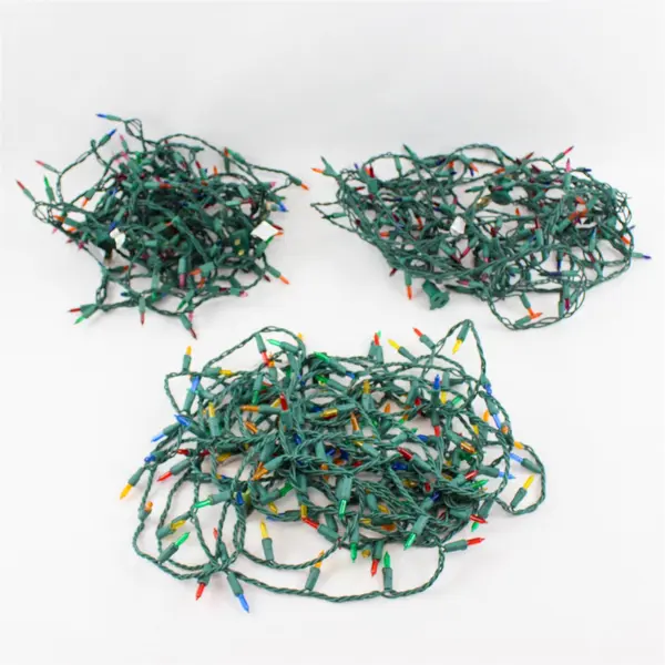 Lot of 3 Strings Multicolor Incandescent Christmas Lights Green Cord TESTED