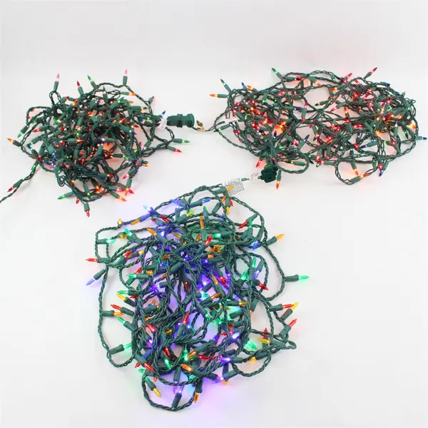 Lot of 3 Strings Multicolor Incandescent Christmas Lights Green Cord TESTED