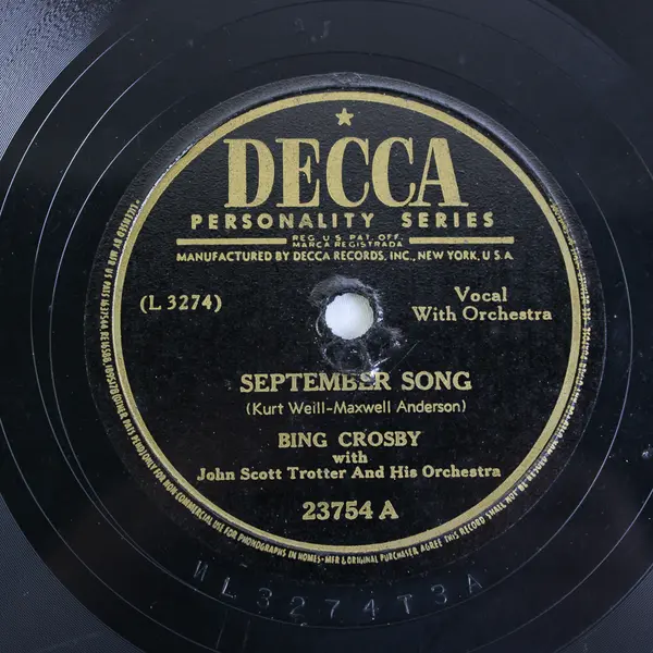 Bing Crosby September Song / Temptation 1946 Decca 23754 78RPM Shellac