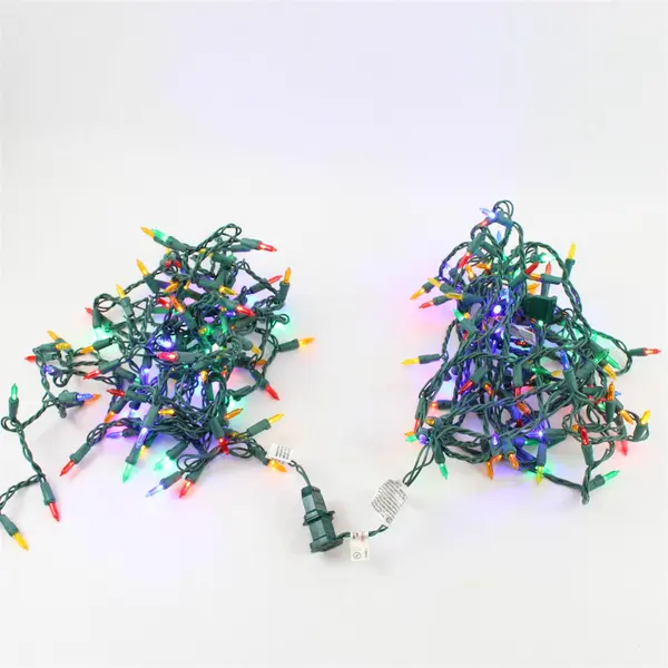 Lot of 2 Strings Multicolor LED Christmas Lights Green Cord TESTED