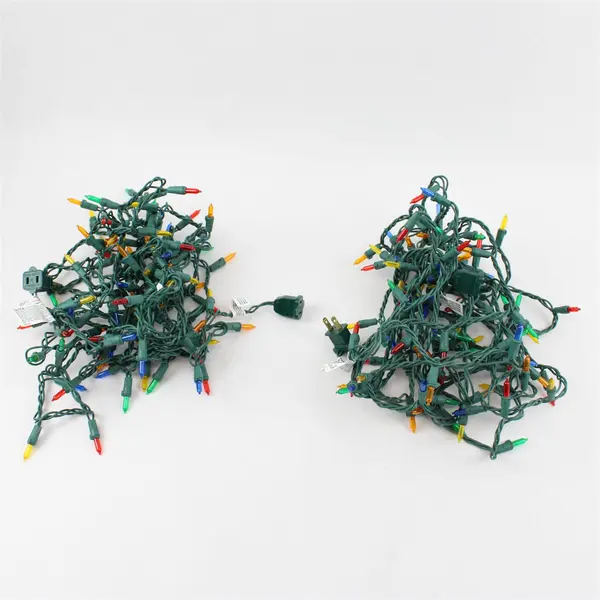 Lot of 2 Strings Multicolor LED Christmas Lights Green Cord TESTED
