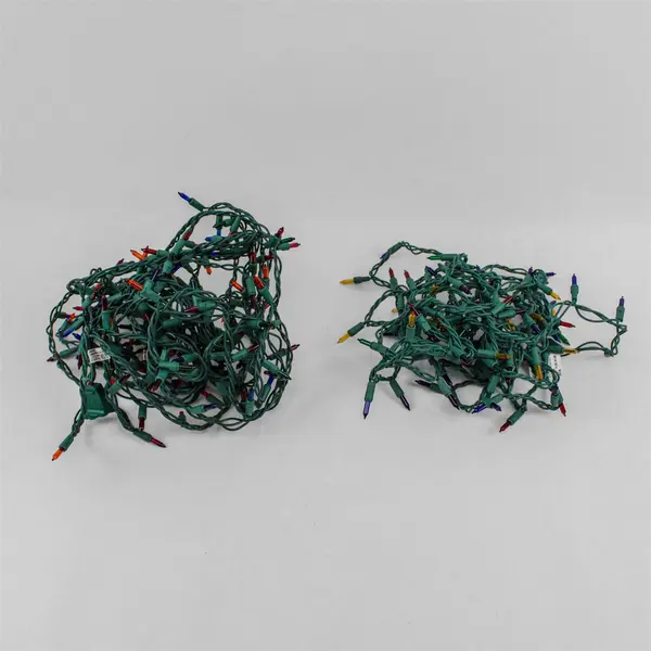 Lot of 2 String Multicolor Christmas Lights Green Cord FLAWED