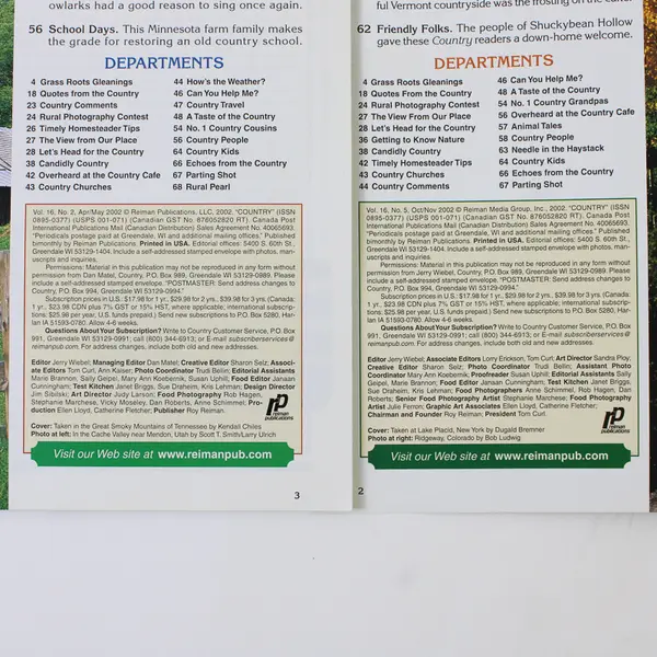 Lot of 4 Country Magazine Issues Apr/May Jun/Jul Aug/Sept & Oct/Nov 2002