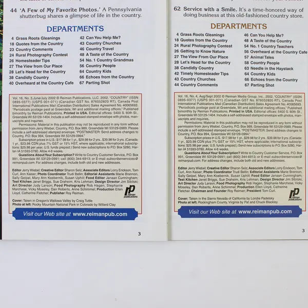 Lot of 4 Country Magazine Issues Apr/May Jun/Jul Aug/Sept & Oct/Nov 2002