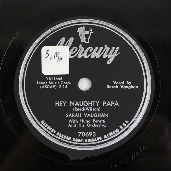  10"  Sarah Vaughan Mercury 70693‎ Johnny, Be Smart/ Hey Naughty Papa