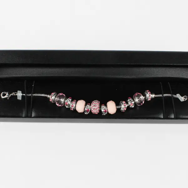 Crescent Jewelers Pink and Silver-Tone Beaded Charm Bracelet
