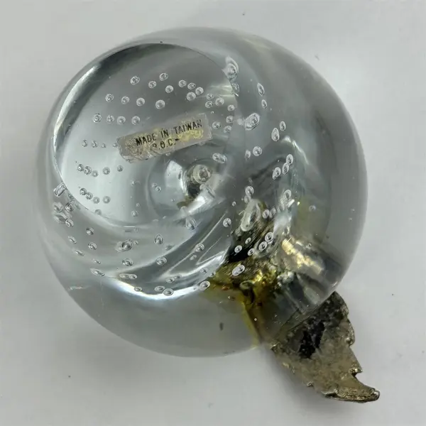 Lot of 2 Art Glass Apple Paperweights Clear with Bubbles Metal Leaf 2.25”
