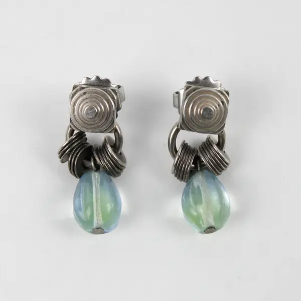 Silver-Tone Industrial Modernist Style Teardrop Bead Dangle Earrings