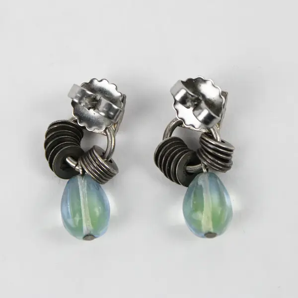 Silver-Tone Industrial Modernist Style Teardrop Bead Dangle Earrings