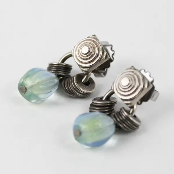 Silver-Tone Industrial Modernist Style Teardrop Bead Dangle Earrings