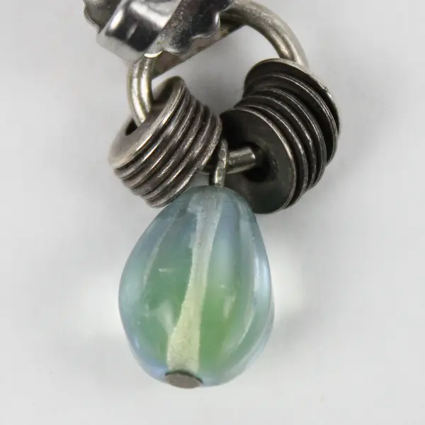 Silver-Tone Industrial Modernist Style Teardrop Bead Dangle Earrings