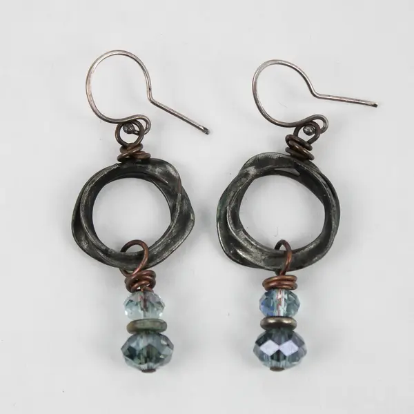 Silver-Tone Industrial Modernist Style Loop Beaded Dangle Earrings