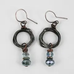 Silver-Tone Industrial Modernist Style Loop Beaded Dangle Earrings