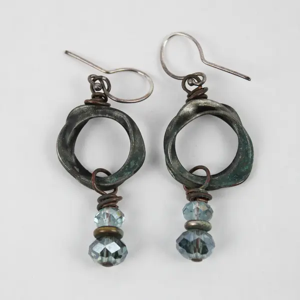 Silver-Tone Industrial Modernist Style Loop Beaded Dangle Earrings