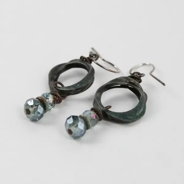 Silver-Tone Industrial Modernist Style Loop Beaded Dangle Earrings