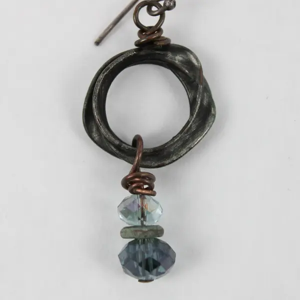 Silver-Tone Industrial Modernist Style Loop Beaded Dangle Earrings