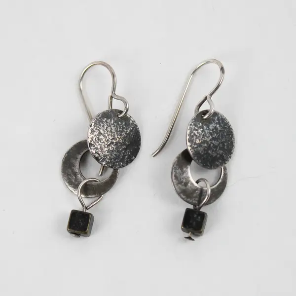 Silver-Tone Industrial Modernist Style Geometric Dangle Earrings