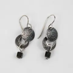 Silver-Tone Industrial Modernist Style Geometric Dangle Earrings