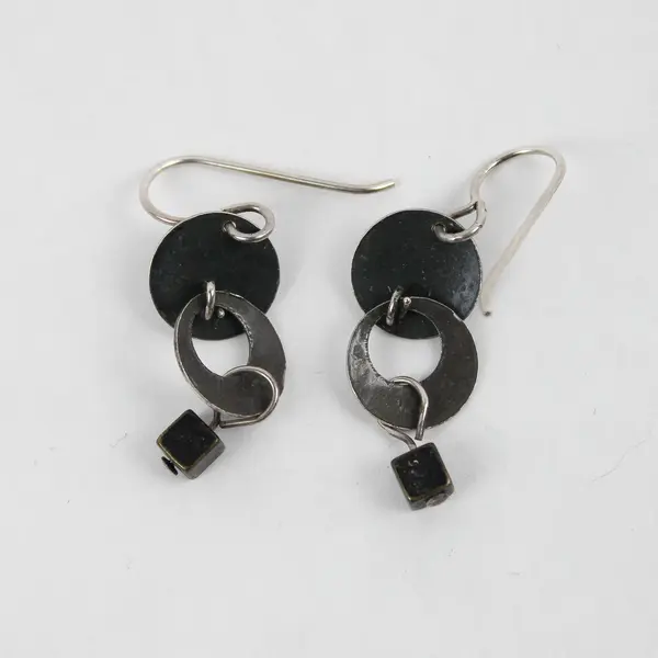 Silver-Tone Industrial Modernist Style Geometric Dangle Earrings
